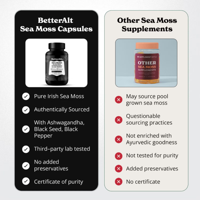 Better Alt Sea Moss, Formula Cu Alge Marine, Chimen Negru Si Ashwagandha, 120 Cps