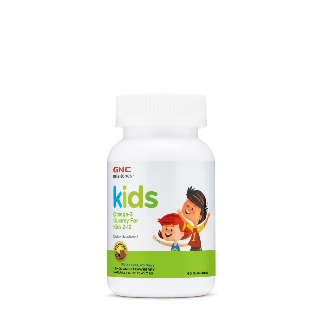 Gnc Milestones Kids Omega-3 Gummy, Acizi Grasi Omega-3 Pentru Copii 2-12 Ani, Cu Aroma Naturala De Lamaie Si Capsuni, 60 Jeleuri