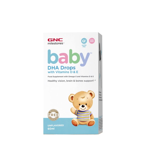 Gnc Milestones Baby Dha Drops With Vitamins D & E, Picaturi Cu Dha + Vitamina D Si E Pentru Bebelusi, 60 Ml