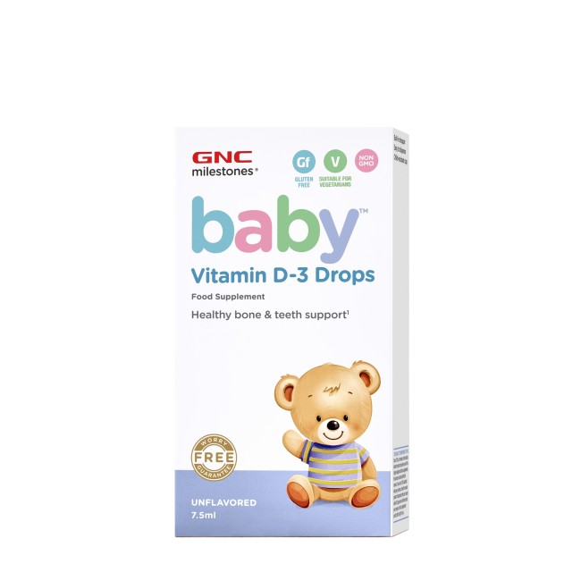 Gnc Milestones Baby Vitamin D-3 Drops, Vitamina D-3 Picaturi Pentru Bebelusi Naturala 100%  Din Lanolina, 7.5 Ml
