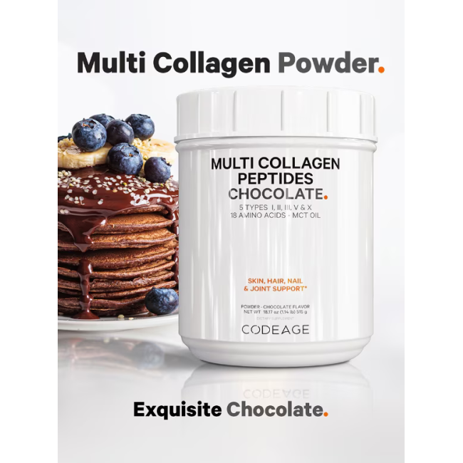 Codeage Hydrolyzed Multi Collagen - 5 Types Collagen Peptides + Mct Oil , Colagen Hidrolizat Din 5 Surse Sub Forma De Peptide + Mct Oil , Cu Aroma De Ciocolata, 515 G