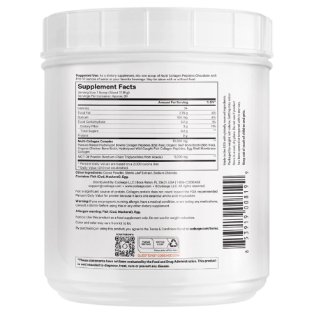 Codeage Hydrolyzed Multi Collagen - 5 Types Collagen Peptides + Mct Oil , Colagen Hidrolizat Din 5 Surse Sub Forma De Peptide + Mct Oil , Cu Aroma De Ciocolata, 515 G