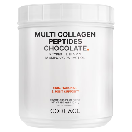 Codeage Hydrolyzed Multi Collagen - 5 Types Collagen Peptides + Mct Oil , Colagen Hidrolizat Din 5 Surse Sub Forma De Peptide + Mct Oil , Cu Aroma De Ciocolata, 515 G