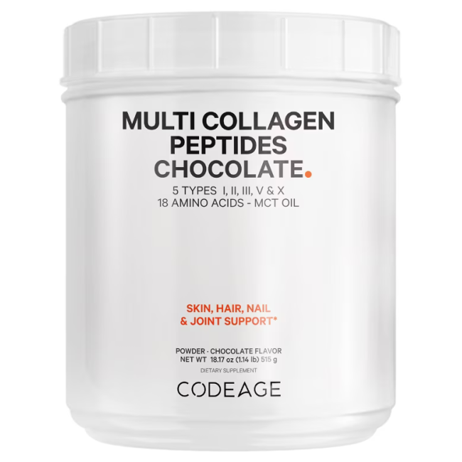Codeage Hydrolyzed Multi Collagen - 5 Types Collagen Peptides + Mct Oil , Colagen Hidrolizat Din 5 Surse Sub Forma De Peptide + Mct Oil , Cu Aroma De Ciocolata, 515 G