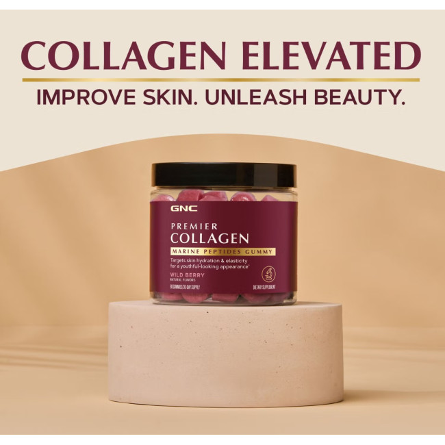 Gnc Premier Collagen Marine Peptides Gummy, Supliment Cu Peptide Marine Pentru Piele Si Par, Cu Aroma De Fructe De Padure Salbatice, 90 Jeleuri