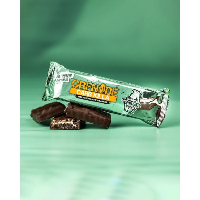 Grenade Carb Killa Dark Chocolate Mint, Baton Proteic Cu Aroma De Ciocolata Neagra Si Menta, 60 G Grenade Carb Killa Dark Chocolate Mint, Baton Proteic Cu Aroma De Ciocolata Neagra Si Menta, 60 G