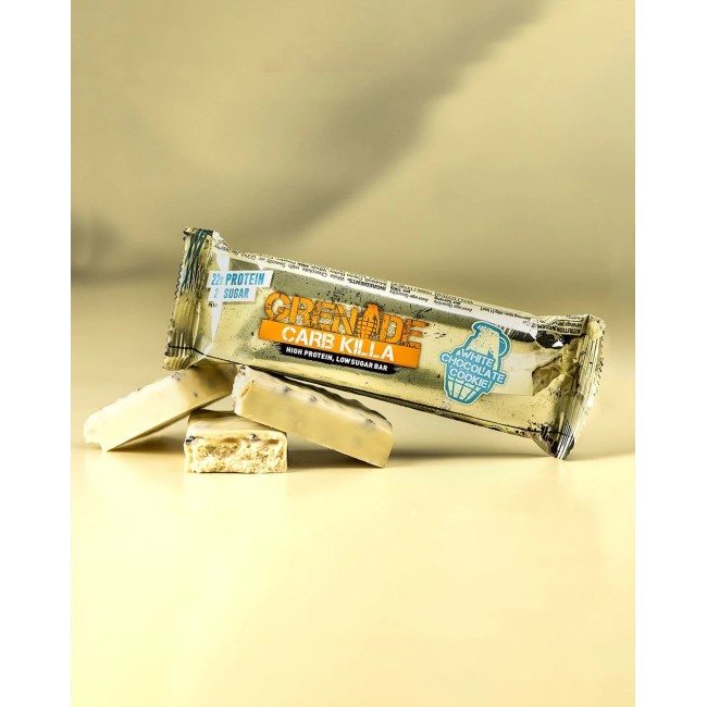 Grenade Carb Killa White Chocolate Cookie, Baton Proteic Cu Aroma De Biscuit Si Ciocolata Alba, 60 G Grenade Carb Killa White Chocolate Cookie, Baton Proteic Cu Aroma De Biscuit Si Ciocolata Alba, 60 G