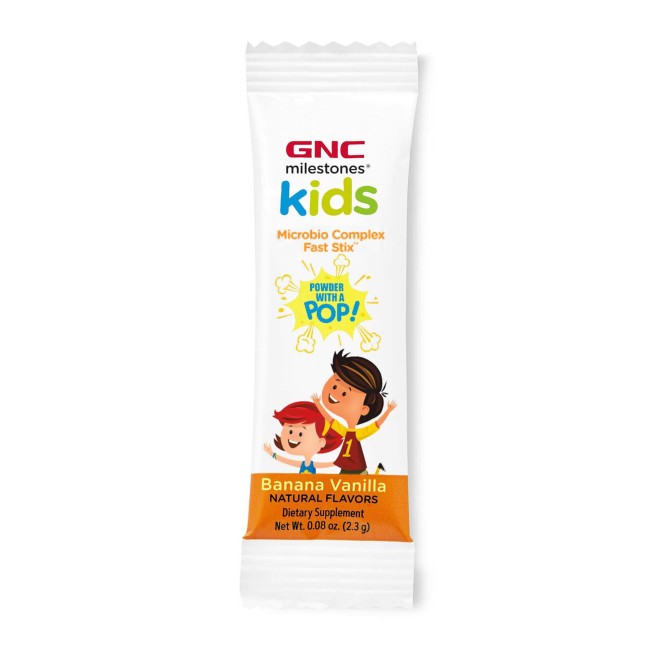 Gnc Milestones Kids Microbio Complex Fast Stix, Probiotice Pentru Copii 4+ Ani Cu Aroma De Vanilie Si Banane, 30 Plicuri