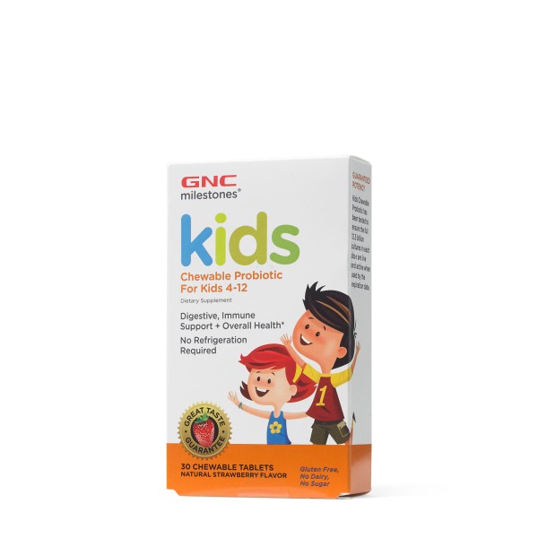 Gnc Milestones Kids Chewable Probiotic, Probiotice Masticabile Pentru Copii 4-12 Ani, Cu Aroma Naturala De Capsuni, 30 Tb