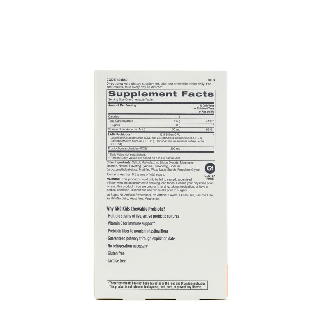 Gnc Milestones Kids Chewable Probiotic, Probiotice Masticabile Pentru Copii 4-12 Ani, Cu Aroma Naturala De Capsuni, 30 Tb Gnc Milestones Kids Chewable Probiotic, Probiotice Masticabile Pentru Copii 4-12 Ani, Cu Aroma Naturala De Capsuni, 30 Tb