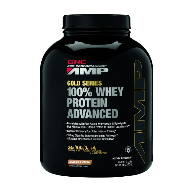 Gnc Amp Gold Series 100% Whey Protein Advanced, Proteina Din Zer, Cu Aroma De Biscuiti Si Frisca, 2325 G Gnc Amp Gold Series 100% Whey Protein Advanced, Proteina Din Zer, Cu Aroma De Biscuiti Si Frisca, 2325 G