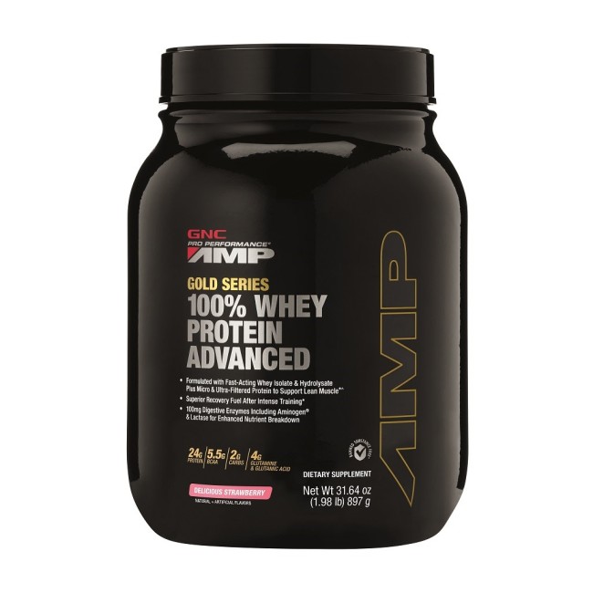 Gnc Amp Gold Series 100% Whey Protein Advanced, Proteina Din Zer, Cu Aroma De Capsuni, 897 G Gnc Amp Gold Series 100% Whey Protein Advanced, Proteina Din Zer, Cu Aroma De Capsuni, 897 G