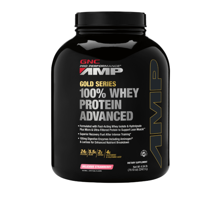 Gnc Pro Performance Amp Amplified Gold Series 100% Proteina Din Zer Advanced Cu Aroma De Capsuni, 2242.5g