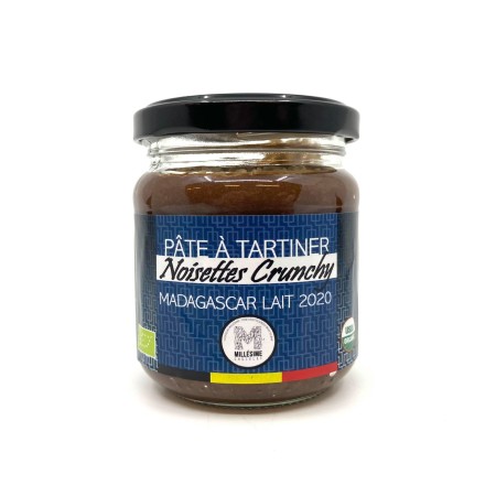 Crema de ciocolata belgiana crunchy cu alune de padure si lapte, artizanala, Madagascar, eco 200g Crema de ciocolata belgiana crunchy cu alune de padure si lapte, artizanala, Madagascar, eco 200g