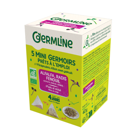 Mini germinatoare cu seminte de alfalfa, ridiche si fenicul bio 5 bucati x 8g 40g Germline