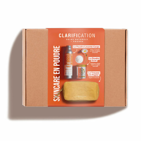 Set cadou gel de dus si exfoliant pudra + geanta cosmetice, bio, Clarification