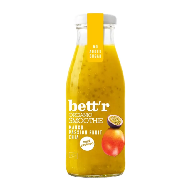 Smoothie cu mango, frunctul pasiunii si chia bio 250ml Bettr Smoothie cu mango, frunctul pasiunii si chia bio 250ml Bettr
