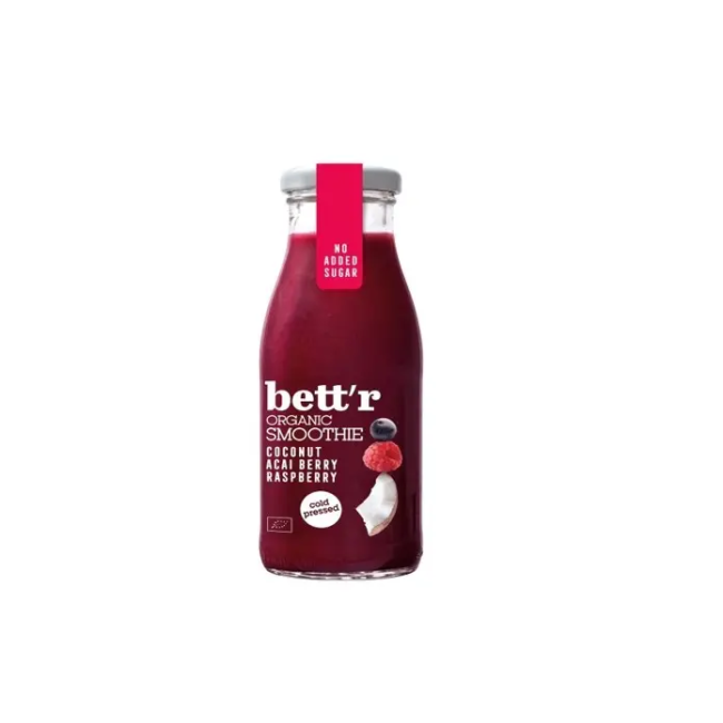 Smoothie cu zmeura, acai si cocos bio 250ml Bettr Smoothie cu zmeura, acai si cocos bio 250ml Bettr