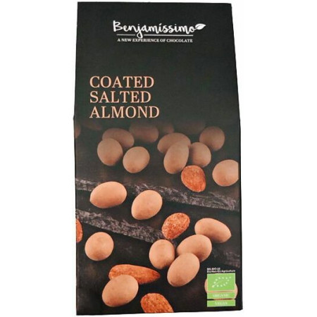 Migdale sarate invelite in ciocolata cu caramel sarat, bio, 60g, Benjamissimo Migdale sarate invelite in ciocolata cu caramel sarat, bio, 60g, Benjamissimo