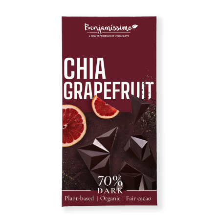 Ciocolata neagra 70% cu chia si grapefruit, bio, 60g, Benjamissimo Ciocolata neagra 70% cu chia si grapefruit, bio, 60g, Benjamissimo