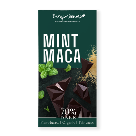 Ciocolata neagra 70% cu menta si maca, bio, 60g, Benjamissimo Ciocolata neagra 70% cu menta si maca, bio, 60g, Benjamissimo
