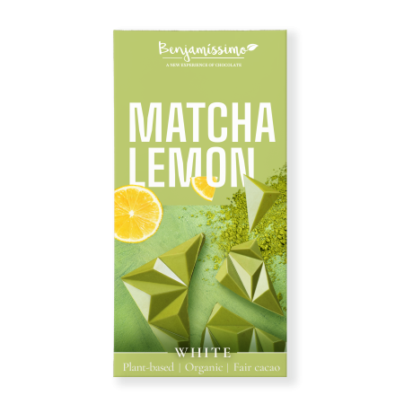 Ciocolata alba cu matcha si lamaie, bio, 60g, Benjamissimo Ciocolata alba cu matcha si lamaie, bio, 60g, Benjamissimo