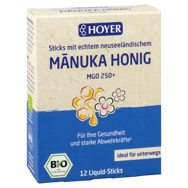 Miere de Manuka in doze MGO 250+ bio, 12dz x 8g, Hoyer Miere de Manuka in doze MGO 250+ bio, 12dz x 8g, Hoyer