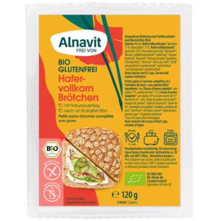 Chifle cu ovaz integral fara gluten, bio, 120g, 2 bucati. Alnavit Chifle cu ovaz integral fara gluten, bio, 120g, 2 bucati. Alnavit