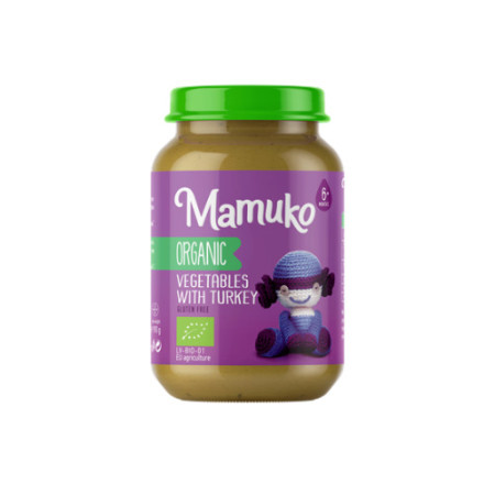 Piure de legume cu curcan, bio, 190g, Mamuko Piure de legume cu curcan, bio, 190g, Mamuko