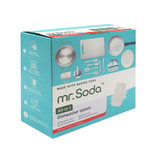 Tablete pentru masina de spalat vase cu bicarbonat de sodiu 30 bucati x 20g Mr. Soda Tablete pentru masina de spalat vase cu bicarbonat de sodiu 30 bucati x 20g Mr. Soda