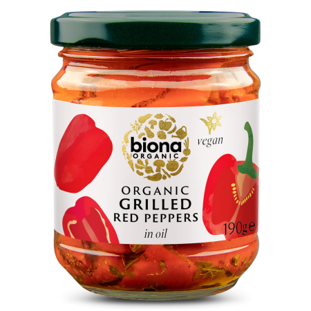 Ardei rosii la gratar in ulei, bio, 190g, Biona Ardei rosii la gratar in ulei, bio, 190g, Biona