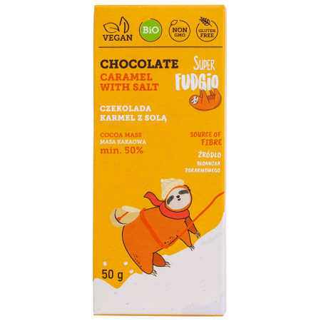 Ciocolata cu caramel sarat, bio, 50g, Super Fudgio Ciocolata cu caramel sarat, bio, 50g, Super Fudgio