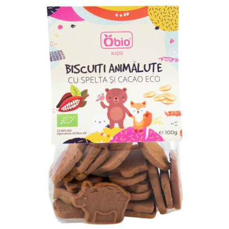Biscuiti animalute cu spelta si cacao bio 100g Obio Biscuiti animalute cu spelta si cacao bio 100g Obio