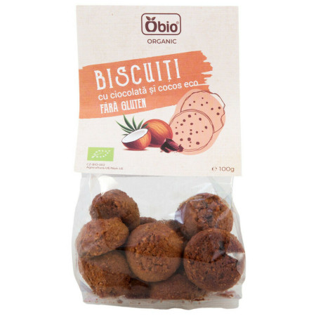 Biscuiti cu ciocolata si cocos fara gluten bio 100g Obio Biscuiti cu ciocolata si cocos fara gluten bio 100g Obio