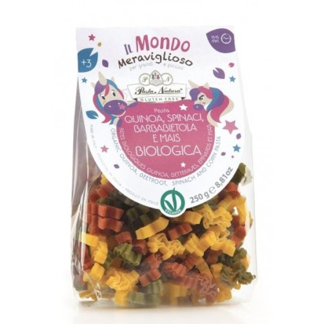 Paste unicorni tricolore cu porumb, sfecla, spanac si quinoa bio 250g Pasta Natura