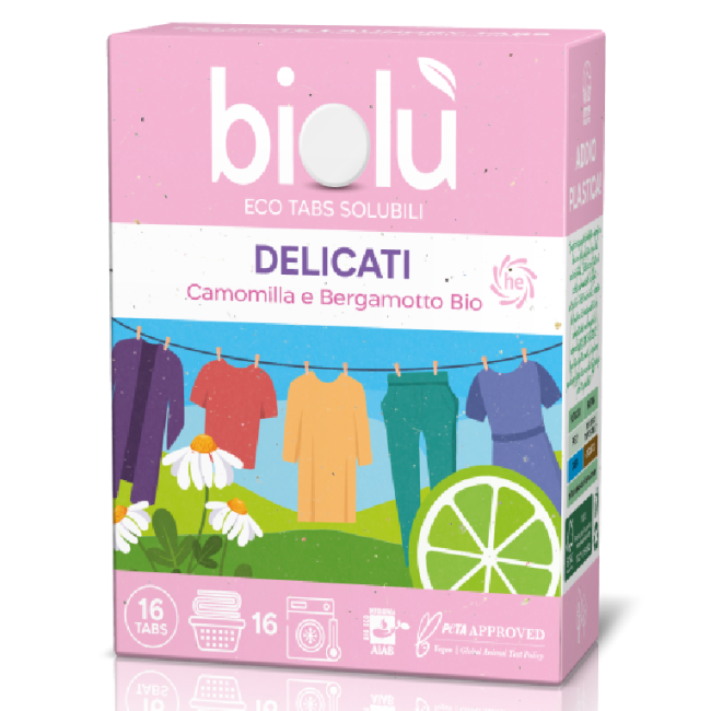 Tablete pentru masina de spalat rufe delicate cu musetel si bergamota ecologice 16 bucati 38g Biolu
