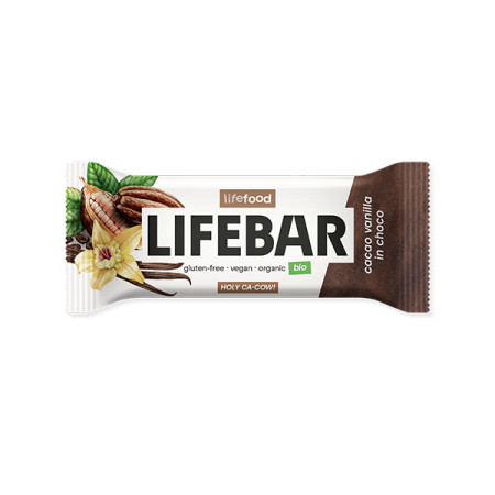 Baton cu cacao si vanilie in ciocolata raw bio 40g Lifebar