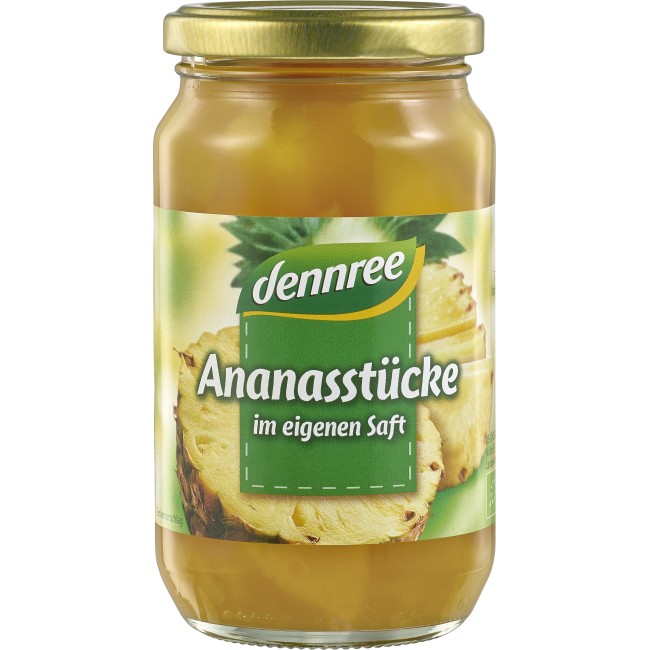 Ananas bucati in suc de ananas bio 350g Dennree