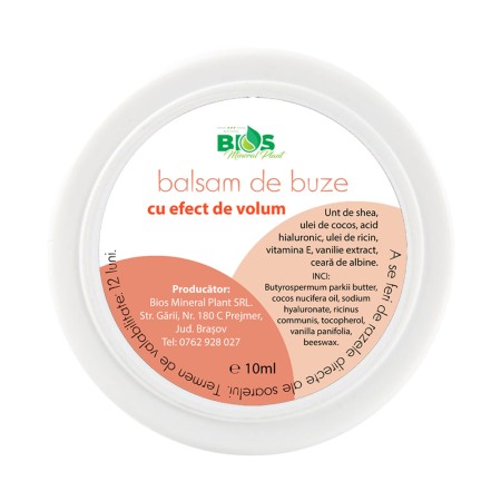 Balsam de buze cu efect de volum, 10 ml, Bios Mineral Plant Balsam de buze cu efect de volum, 10 ml, Bios Mineral Plant