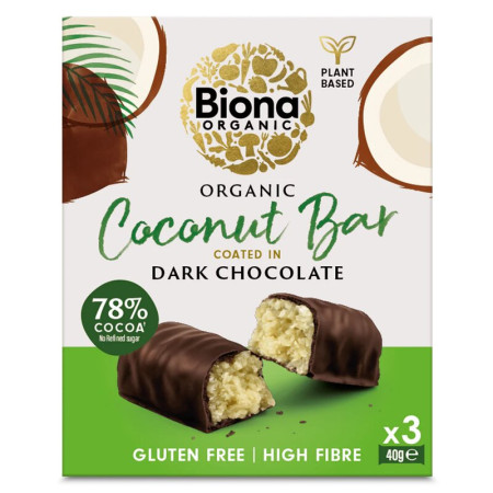 Baton cu cocos invelit in ciocolata neagra bio 3 x 40g Biona