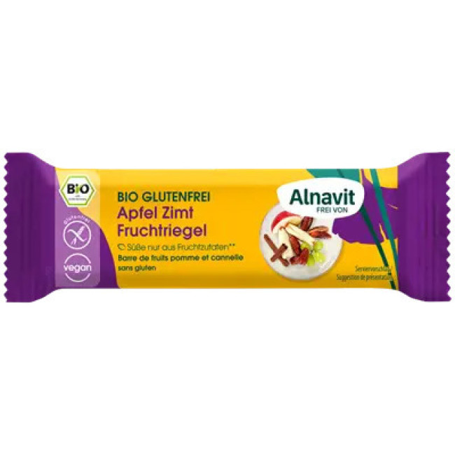 Baton cu mere si scortisoara fara gluten bio 40g Alnavit Baton cu mere si scortisoara fara gluten bio 40g Alnavit
