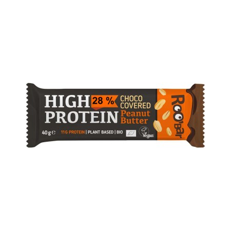 Baton proteic cu unt de arahide invelit in ciocolata bio 40g Roobar