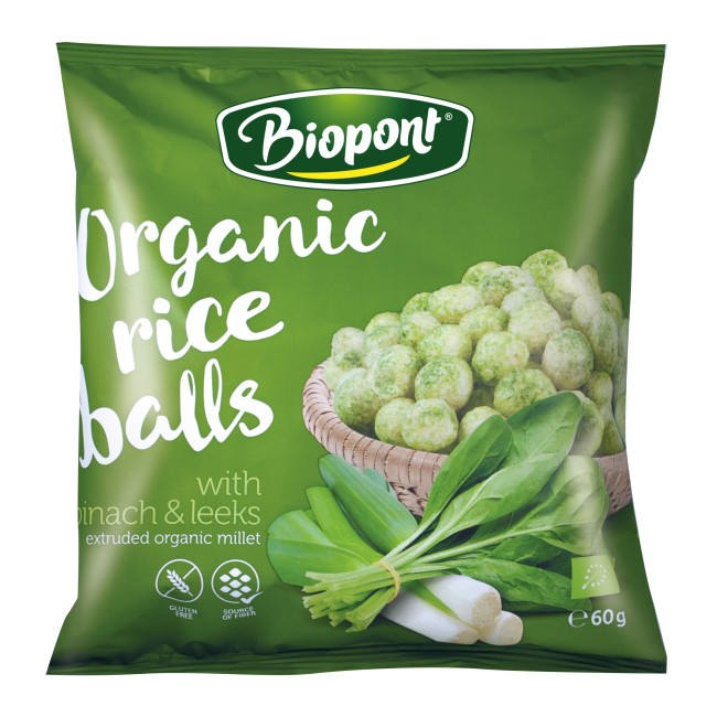 Bilute din orez brun expandat cu spanac si praz, fara gluten, bio 60g Biopont