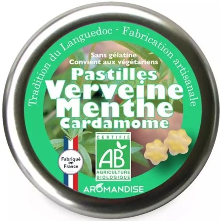 Bomboane artizanale cu verbina, menta si cardamom bio, 45g, Aromandise