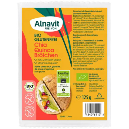 Chifle cu chia si quinoa fara gluten, precoapte bio 125g 2 buc. Alnavit