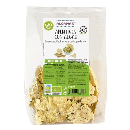 Chips de linte cu mazare, spanac si alge bio 30g Algamar Chips de linte cu mazare, spanac si alge bio 30g Algamar
