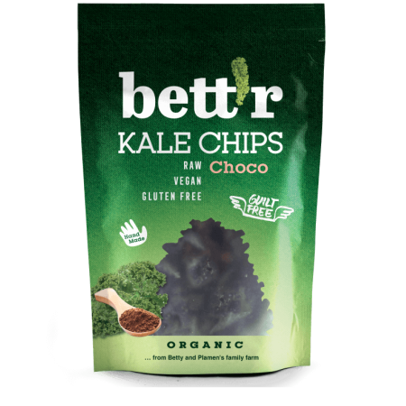 Chips din kale cu ciocolata raw eco 30g Bettr Chips din kale cu ciocolata raw eco 30g Bettr