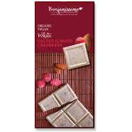 Ciocolata alba cu migdale sarate si merisor bio 70g Benjamissimo