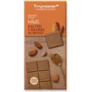 Ciocolata alba cu migdale si caramel sarat bio, 70g, Benjamissimo