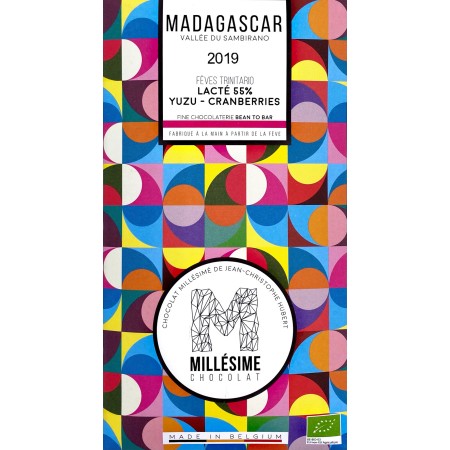 Ciocolata belgiana artizanala cu yuzu si merisoare, Madagascar, eco 70g, Millesime Ciocolata belgiana artizanala cu yuzu si merisoare, Madagascar, eco 70g, Millesime